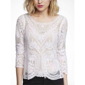 Express lace blouse ivory sz M coquette romantic Y2K